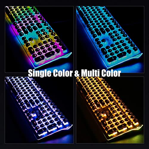 RK ROYAL KLUDGE S108 Typewriter Style Retro Mechanical Gaming Keyboard Wired with True RGB Backlit Collapsible Wrist Rest 108-Key Blue Switch Round Keycap - Black - Game-Savvy