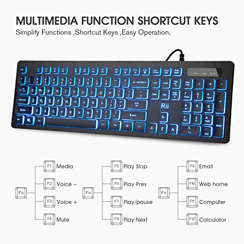 Rii Three Colors Backlit Business Keyboard,Gaming Keyboard and Mouse Combo,USB Wired Keyboard,RGB Optical Mouse for Gaming,Business Office - Game-Savvy