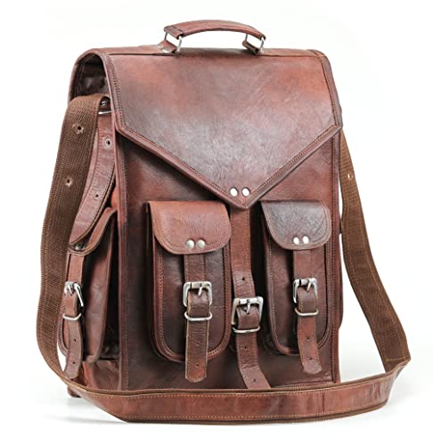 Handmade World Brown Vintage Leather Backpack Laptop Messenger Bag Rucksack Sling for Men Women (12" x 16") - Game-Savvy