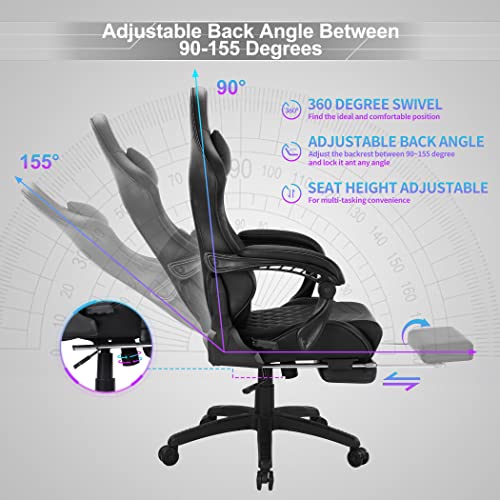 Blue Whale Heavy Duty Gaming Chair with Footrest and Massage, 350LBS Reinforced Base, High Back Racing Computer Chair with Adjustable Linked Armrest, PU Leather Ergonomic Office Chair - Game-Savvy