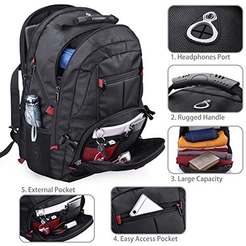 NUBILY Laptop Backpack 17 Inch Waterproof Extra Large TSA Travel Backpack Anti Theft College Business Mens Backpacks with USB Charging Port 17.3 Gaming Computer Backpack for Women Men Black 45L - Game-Savvy