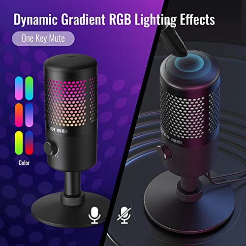 Gaming USB Microphone, TAKSTAR GX1 RGB Computer Mic Real Time Monitoring Microphone OTG Noise Canceling Condenser Mic with Mute Button for Streaming Recording Gaming YouTube PS4 PS5 PC Mac iOS Android - Game-Savvy