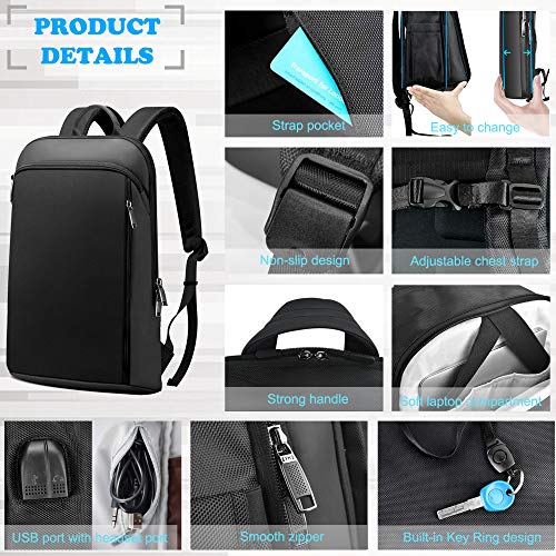 ZINZ Slim and Expandable 15 15.6 16 Inch Laptop Backpack Anti Theft Business Travel Notebook Bag with USB, Multipurpose Large Capacity Daypack College School Bookbag for Men & Women,Deep Black - Game-Savvy