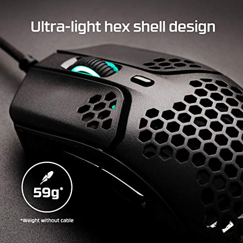 HyperX Pulsefire Haste – Gaming Mouse, Ultra-Lightweight, 59g, Honeycomb Shell, Hex Design, RGB, HyperFlex USB Cable, Up to 16000 DPI, 6 Programmable Buttons - Game-Savvy