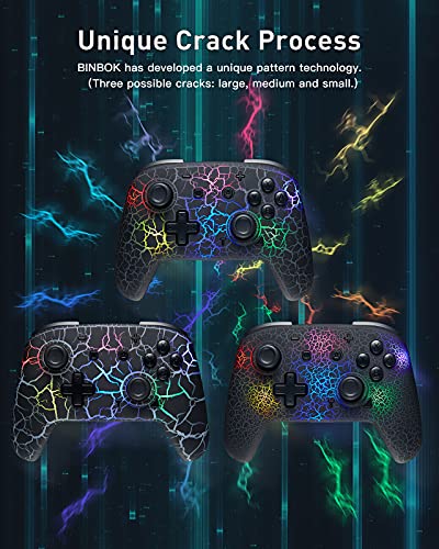Switch Controller, Wireless Switch Pro Controller for Switch/Switch Lite/Switch OLED, 8 Colors Adjustable LED Wireless Remote Gamepad with Unique Crack/Turbo/Motion Control (Black) - Game-Savvy
