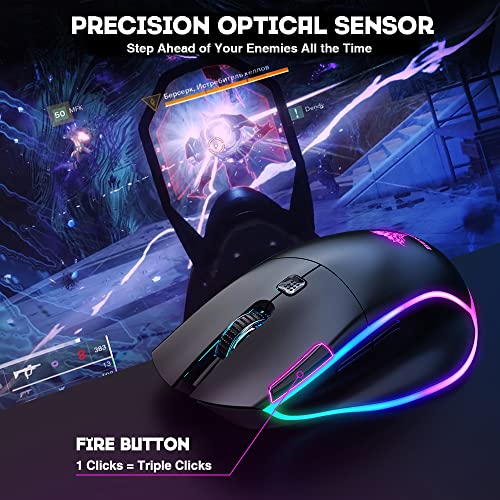 BENGOO KM-2 Wireless Gaming Mouse, Computer Mouse USB Wireless Mouse with 7 Programmed Buttons 3 Adjustable DPI RGB Backlits Rapid Fire Button, Ergonomic Optical Gamer Mice for Windows PC Mac - Game-Savvy