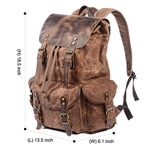 WUDON Leather Backpack for Men, Waxed Canvas Shoulder Rucksack for Travel School - Game-Savvy