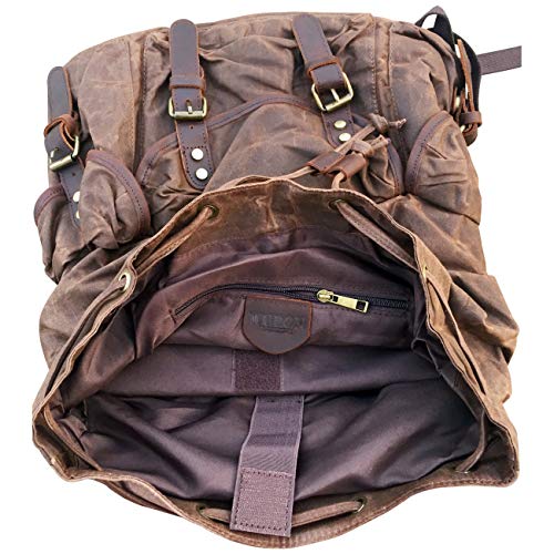 WUDON Leather Backpack for Men, Waxed Canvas Shoulder Rucksack for Travel School - Game-Savvy