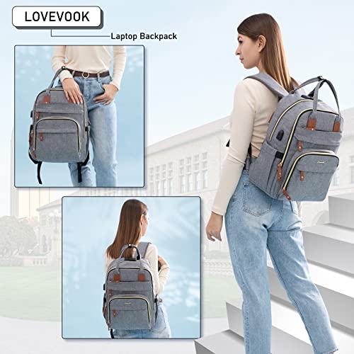 LOVEVOOK Laptop Backpack for Women & Men Unisex Travel Anti-Theft Bag Business Computer Backpacks Purse College School Student Bookbag, Casual Hiking Daypack with Lock, 15.6 Inch, Grey - Game-Savvy