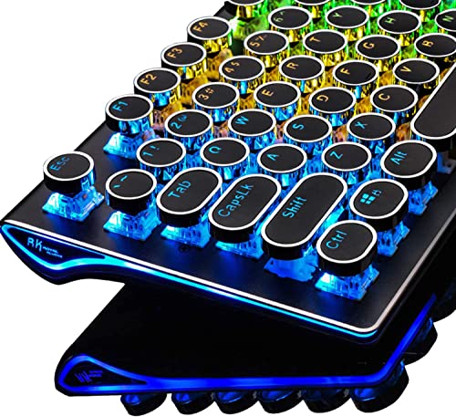 RK ROYAL KLUDGE S108 Typewriter Style Retro Mechanical Gaming Keyboard Wired with True RGB Backlit Collapsible Wrist Rest 108-Key Blue Switch Round Keycap - Black - Game-Savvy