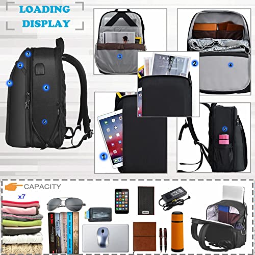 ZINZ Slim and Expandable 15 15.6 16 Inch Laptop Backpack Anti Theft Business Travel Notebook Bag with USB, Multipurpose Large Capacity Daypack College School Bookbag for Men & Women,Deep Black - Game-Savvy