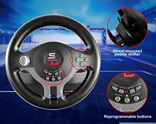 Superdrive - racing Driving Wheel with pedals and gearshift paddles for nintendo Switch - Ps4 - Xbox One - PC - Ps3 - Game-Savvy