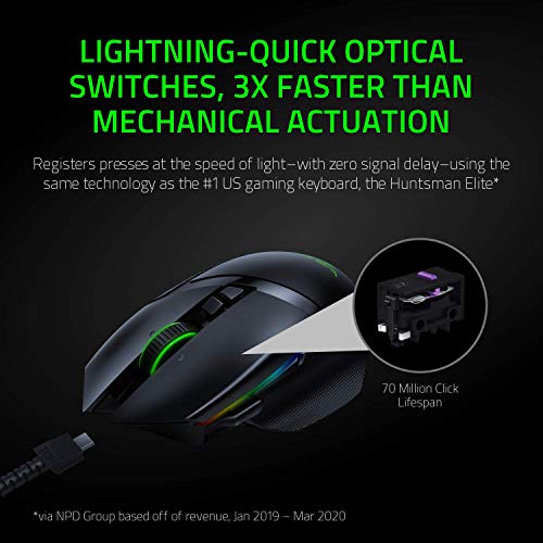 Razer Basilisk Ultimate Hyperspeed Wireless Gaming Mouse: Fastest Gaming Mouse Switch, 20K DPI Optical Sensor, Chroma RGB Lighting, 11 Programmable Buttons, 100 Hr Battery, Classic Black - Game-Savvy