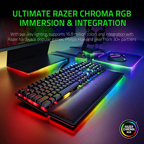 Razer Huntsman Elite Gaming Keyboard: Fast Keyboard Switches - Clicky Optical Switches - Chroma RGB Lighting - Magnetic Plush Wrist Rest - Dedicated Media Keys & Dial - Classic Black - Game-Savvy