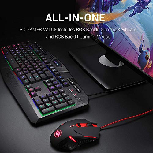 Redragon S101 Wired Gaming Keyboard and Mouse Combo RGB Backlit Gaming Keyboard with Multimedia Keys Wrist Rest and Red Backlit Gaming Mouse 3200 DPI for Windows PC Gamers (Black) - Game-Savvy