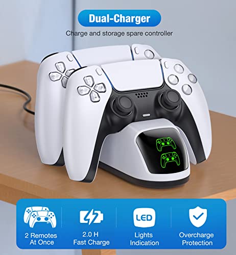 PS5 Controller Charging Station for Playstation 5 Dualsense Controller with Dual Stand Charger Dock, Upgrade PS5 Controller Charger Accessories Incl. Fast Charging Cable, PS5 Charging Station White - Game-Savvy