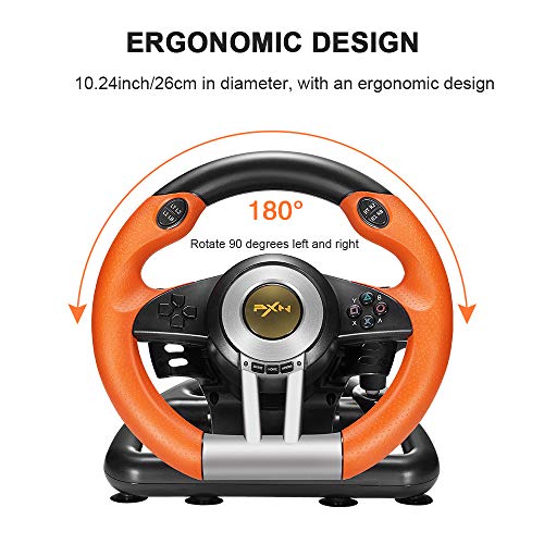 PC Racing Wheel,PXN V3II 180 Degree Universal Usb Car Sim Race Steering Wheel with Pedals for PS3,PS4,Xbox One,Xbox Series X/S,Nintendo Switch (Orange) - Game-Savvy