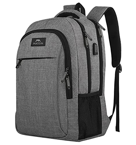 Matein Travel Laptop Backpack, Business Anti Theft Slim Durable Laptops Backpack with USB Charging Port, Water Resistant College School Computer Bag Gifts for Men & Women Fits 15.6 Inch Notebook, Grey - Game-Savvy