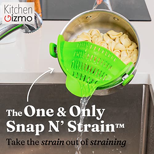 Kitchen Gizmo Snap N Strain Pot Strainer and Pasta Strainer - Adjustable Silicone Clip On Strainer for Pots, Pans, and Bowls - Kitchen Colander - Lime Green - Game-Savvy