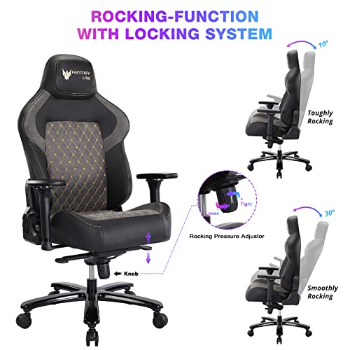 FANTASYLAB Big and Tall Gaming Chair 440lb Metal Base Memory Foam Lumbar Seat Cushion 4D Adjustable Arms Swivels & Reclines Ergonomic High-Back Racing Computer Gaming Chair - Game-Savvy