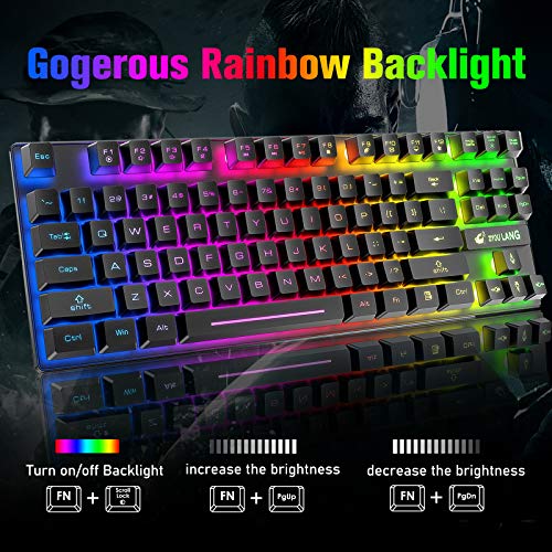 Wireless Gaming Keyboard and Mouse Combo with 87 Key Rainbow LED Backlight Rechargeable 3800mAh Battery Mechanical Feel Anti-ghosting Ergonomic Waterproof RGB Mute Mice for Computer PC Gamer (Black) - Game-Savvy