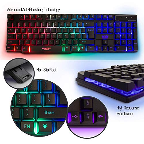 Gaming Keyboard and Mouse and Mouse pad and Gaming Headset, Wired LED RGB Backlight Bundle for PC Gamers and Xbox and PS4 Users - 4 in 1 Edition Hornet RX-250 - Game-Savvy