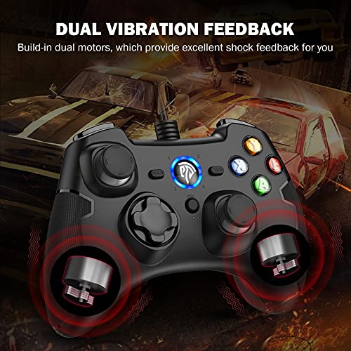 EasySMX Wired Gaming Controller,PC Game Controller Joystick with Dual-Vibration Turbo and Trigger Buttons for Windows PC/ PS3/ Android TV Box/Tesla(Black) - Game-Savvy