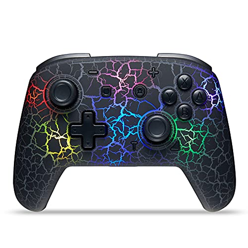 Switch Controller, Wireless Switch Pro Controller for Switch/Switch Lite/Switch OLED, 8 Colors Adjustable LED Wireless Remote Gamepad with Unique Crack/Turbo/Motion Control (Black) - Game-Savvy