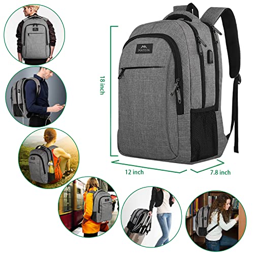 Matein Travel Laptop Backpack, Business Anti Theft Slim Durable Laptops Backpack with USB Charging Port, Water Resistant College School Computer Bag Gifts for Men & Women Fits 15.6 Inch Notebook, Grey - Game-Savvy