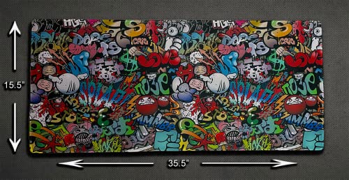 HeavySlap XL Gaming Mouse Pad with Graffiti Print, Ultra Wide Gaming Mouse Pad, Hyper Glide Surface, Long Mouse pad, Anti-Slip Padded Rubber Base, Vibrant Graffiti Pattern 35.5 inch Wide - Game-Savvy