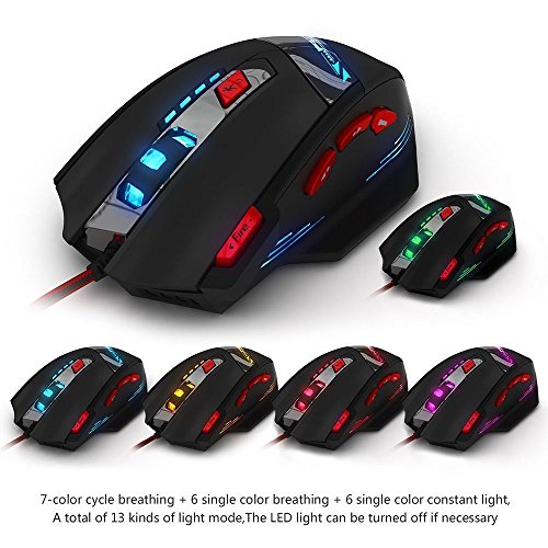 Zelotes T90 Gaming Mouse 9200 DPI, 8 Programmable Buttons Multi-Modes LED Lights USB Gaming Mice, Weight Tuning for Laptop, Desktop, PC,- Black - Game-Savvy