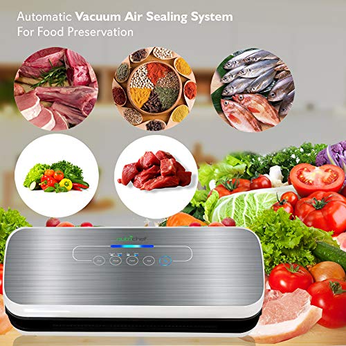 NutriChef PKVS Sealer | Automatic Vacuum Air Sealing System Preservation w/Starter Kit | Compact Design | Lab Tested | Dry & Moist Food Modes | Led Indicator Lights, 12", Silver - Game-Savvy