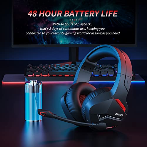 BINNUNE Wireless Gaming Headset with Microphone for PC PS4 PS5 Playstation 4 5, 2.4G Wireless Bluetooth USB Gamer Headphones with Mic for Laptop Computer - Game-Savvy