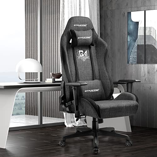 GTRACING Gaming Chair, Fabric Computer Chair, High Back Ergonomic Reclining Swivel Chair with Premium Breathable Cloth Cushion and Headrest&Lumbar Support (Dark) - Game-Savvy