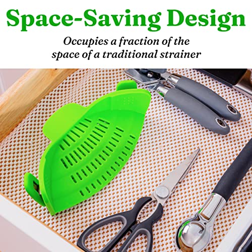 Kitchen Gizmo Snap N Strain Pot Strainer and Pasta Strainer - Adjustable Silicone Clip On Strainer for Pots, Pans, and Bowls - Kitchen Colander - Lime Green - Game-Savvy