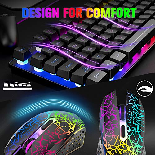 Wireless Gaming Keyboard and Mouse Combo with 87 Key Rainbow LED Backlight Rechargeable 3800mAh Battery Mechanical Feel Anti-ghosting Ergonomic Waterproof RGB Mute Mice for Computer PC Gamer (Black) - Game-Savvy