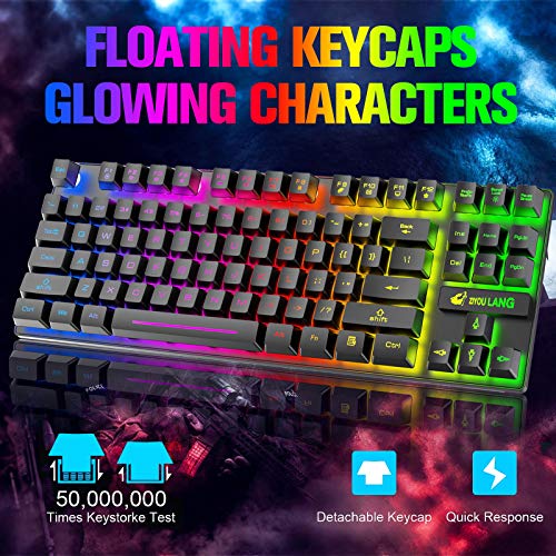 Wireless Gaming Keyboard and Mouse Combo with 87 Key Rainbow LED Backlight Rechargeable 3800mAh Battery Mechanical Feel Anti-ghosting Ergonomic Waterproof RGB Mute Mice for Computer PC Gamer (Black) - Game-Savvy