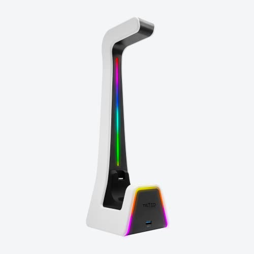 Tilted Nation RGB Headset and Controller Stand with Charging - For Playstation or PC - PS4 / PS5 Controller Holder with Charger - Headphone and Game Controller Holder for Desk - Off White to Match PS5 - Game-Savvy
