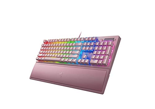 pink Razer keyboard -  BlackWidow V3 Mechanical Gaming Keyboard: Green Mechanical Switches - Tactile & Clicky - Chroma RGB Lighting - Compact Form Factor - Programmable Macro Functionality - Quartz Pink - Game-Savvy