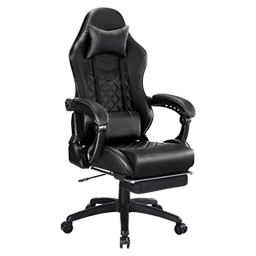 Blue Whale Heavy Duty Gaming Chair with Footrest and Massage, 350LBS