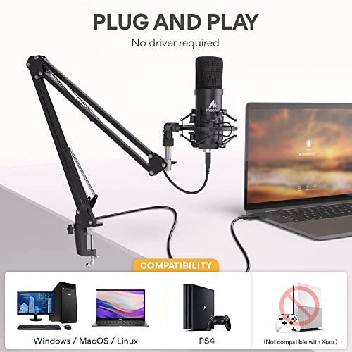 USB Microphone, MAONO 192KHZ/24Bit Plug & Play PC Computer Podcast Condenser Cardioid Metal Mic Kit with Professional Sound Chipset for Recording, Gaming, Singing, YouTube (AU-A04) - Game-Savvy