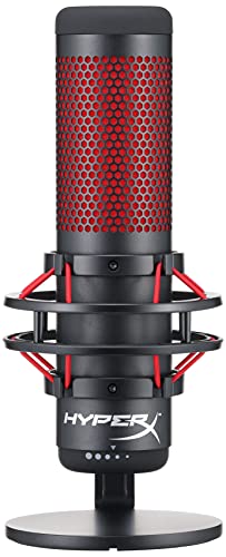 HyperX QuadCast - USB Condenser Gaming Microphone, for PC, PS4, PS5 and Mac, Anti-Vibration Shock Mount, Four Polar Patterns, Pop Filter, Gain Control, Podcasts, Twitch, YouTube, Discord, Red LED - Game-Savvy