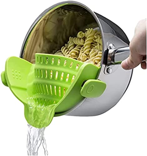 Kitchen Gizmo Snap N Strain Pot Strainer and Pasta Strainer - Adjustable Silicone Clip On Strainer for Pots, Pans, and Bowls - Kitchen Colander - Lime Green - Game-Savvy