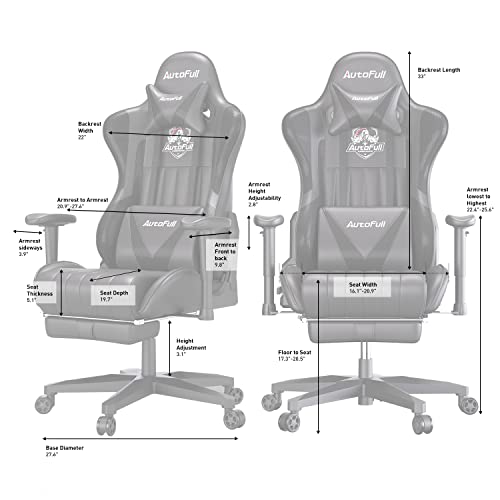 AutoFull Gaming Chair 5.1in Seat Cushion Ergonomic Gamer Chair with Lumbar Support Racing Style High Back PU Leather Computer Gaming Chair with Retractable Footrest,Black - Game-Savvy