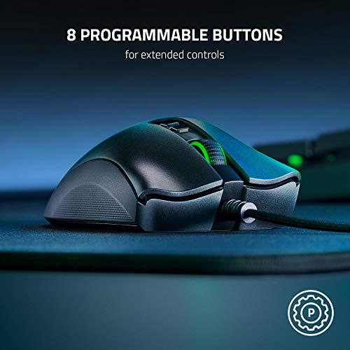 Razer DeathAdder V2 Special Edition Gaming Mouse: 20K DPI Optical Sensor - 2nd Gen Faster Optical Switch - 8 Programmable Buttons - Rubberized Side Grips - Ergonomic Design - Green Speedflex Cable - Game-Savvy