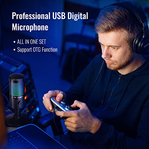 Gaming USB Microphone, TAKSTAR GX1 RGB Computer Mic Real Time Monitoring Microphone OTG Noise Canceling Condenser Mic with Mute Button for Streaming Recording Gaming YouTube PS4 PS5 PC Mac iOS Android - Game-Savvy