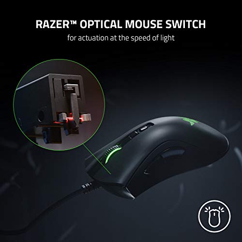 Razer DeathAdder V2 Special Edition Gaming Mouse: 20K DPI Optical Sensor - 2nd Gen Faster Optical Switch - 8 Programmable Buttons - Rubberized Side Grips - Ergonomic Design - Green Speedflex Cable - Game-Savvy