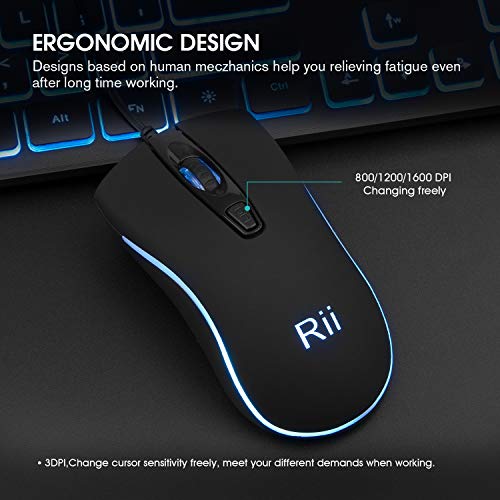 Rii Three Colors Backlit Business Keyboard,Gaming Keyboard and Mouse Combo,USB Wired Keyboard,RGB Optical Mouse for Gaming,Business Office - Game-Savvy