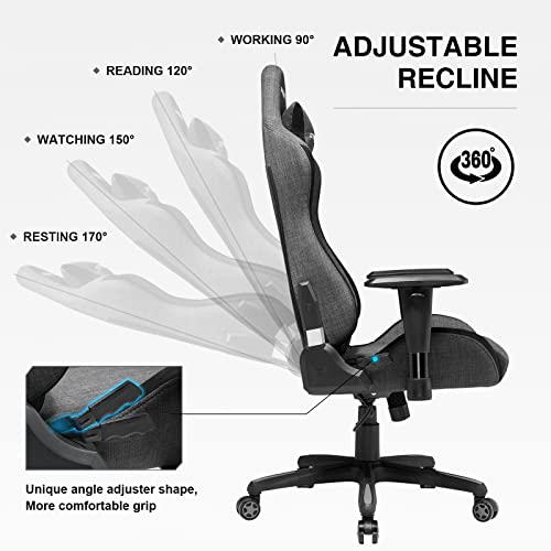 GTRACING Gaming Chair, Fabric Computer Chair, High Back Ergonomic Reclining Swivel Chair with Premium Breathable Cloth Cushion and Headrest&Lumbar Support (Dark) - Game-Savvy
