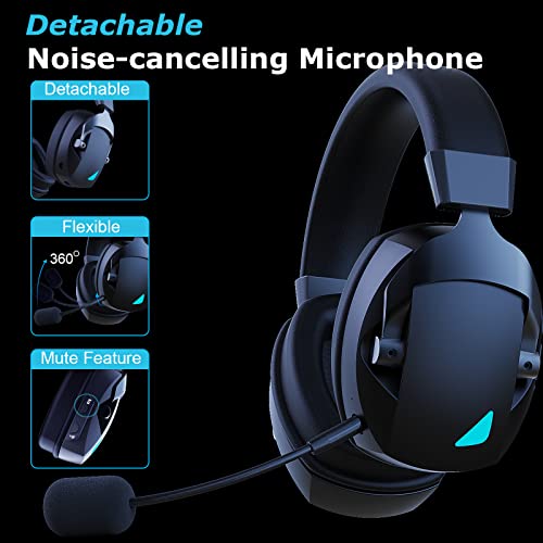 Acinaci Wireless Gaming Headset with Detachable Noise Cancelling Microphone, 2.4G Bluetooth - USB - 3.5mm Wired Jack 3 Modes Wireless Gaming Headphones for PC, PS4, PS5, Mac, Switch, Phone, Tablet - Game-Savvy